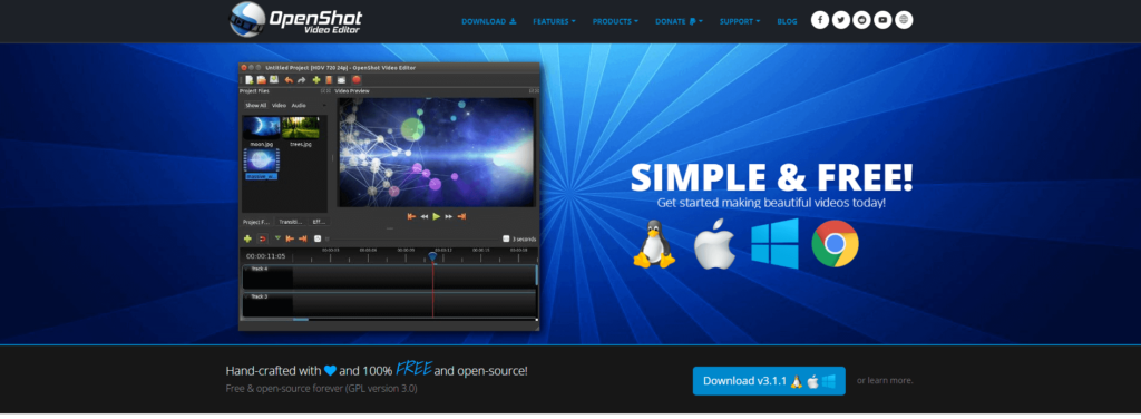 OpenShot video editing software with no watermar dashboard